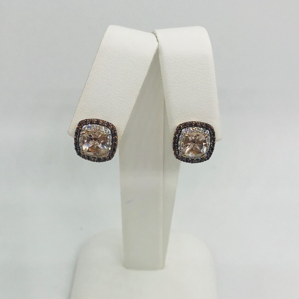 Morganite Sterling Silver Rose Gold Toned Earrings